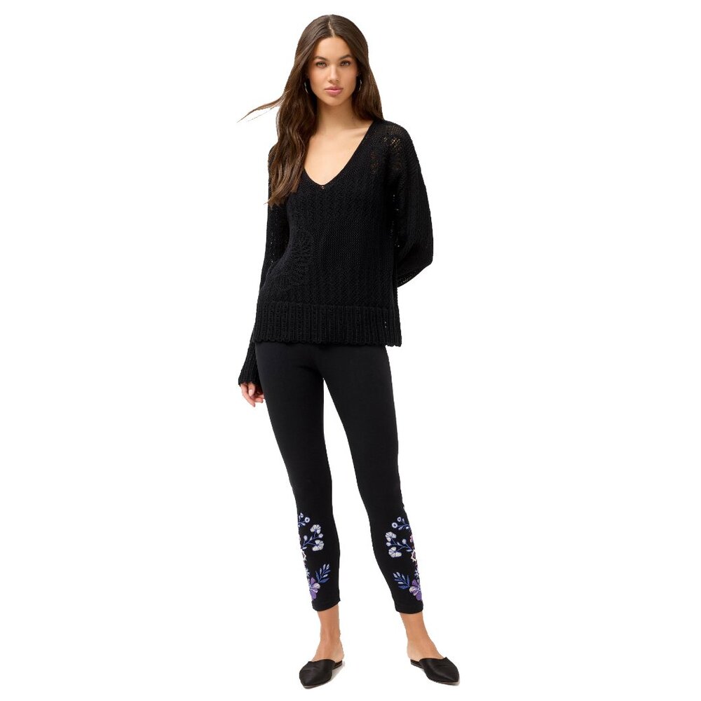 Johnny Was Adina Legging Cotton Pant Floral Embroidered Black Leggings Pants NEW